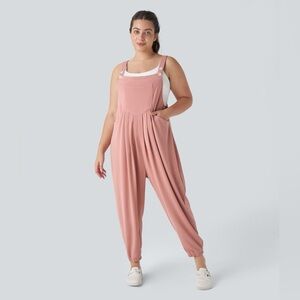 Adjustable Strap Button Multiple Pockets Waffle Casual Plus Size Jogger Overalls